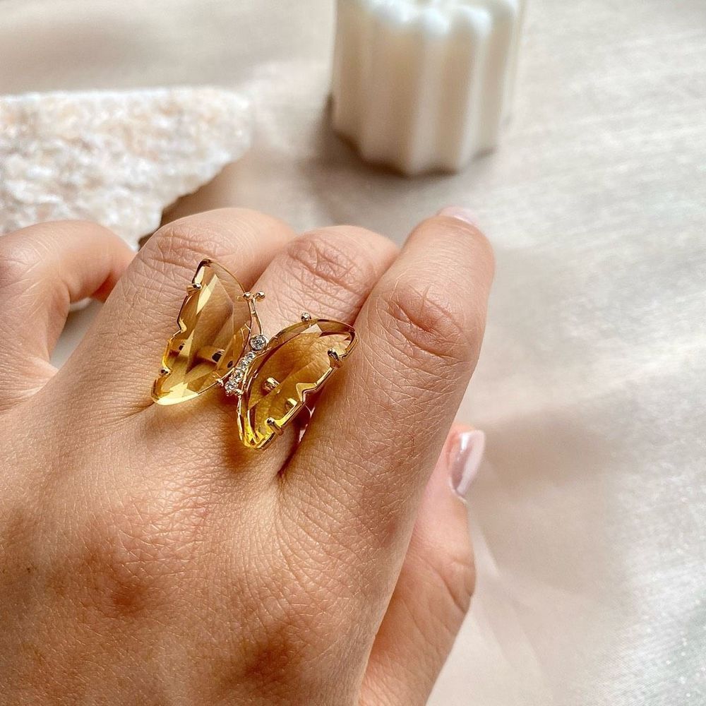 Crystal Butterfly Adjustable Statement Ring - Picture 2 of 4
